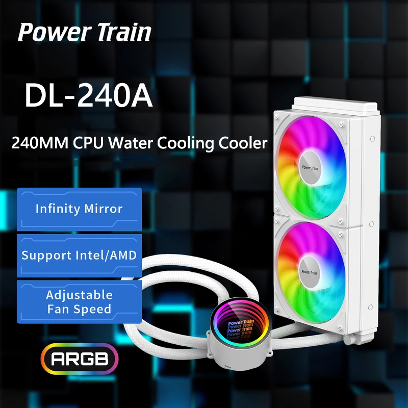 Power train 240mm Water CPU Cooler ARGB Fan Integrated Liquid Heatsink Radiator Intel LGA 1700/1200/1150 2011 AMD AM4 AM5