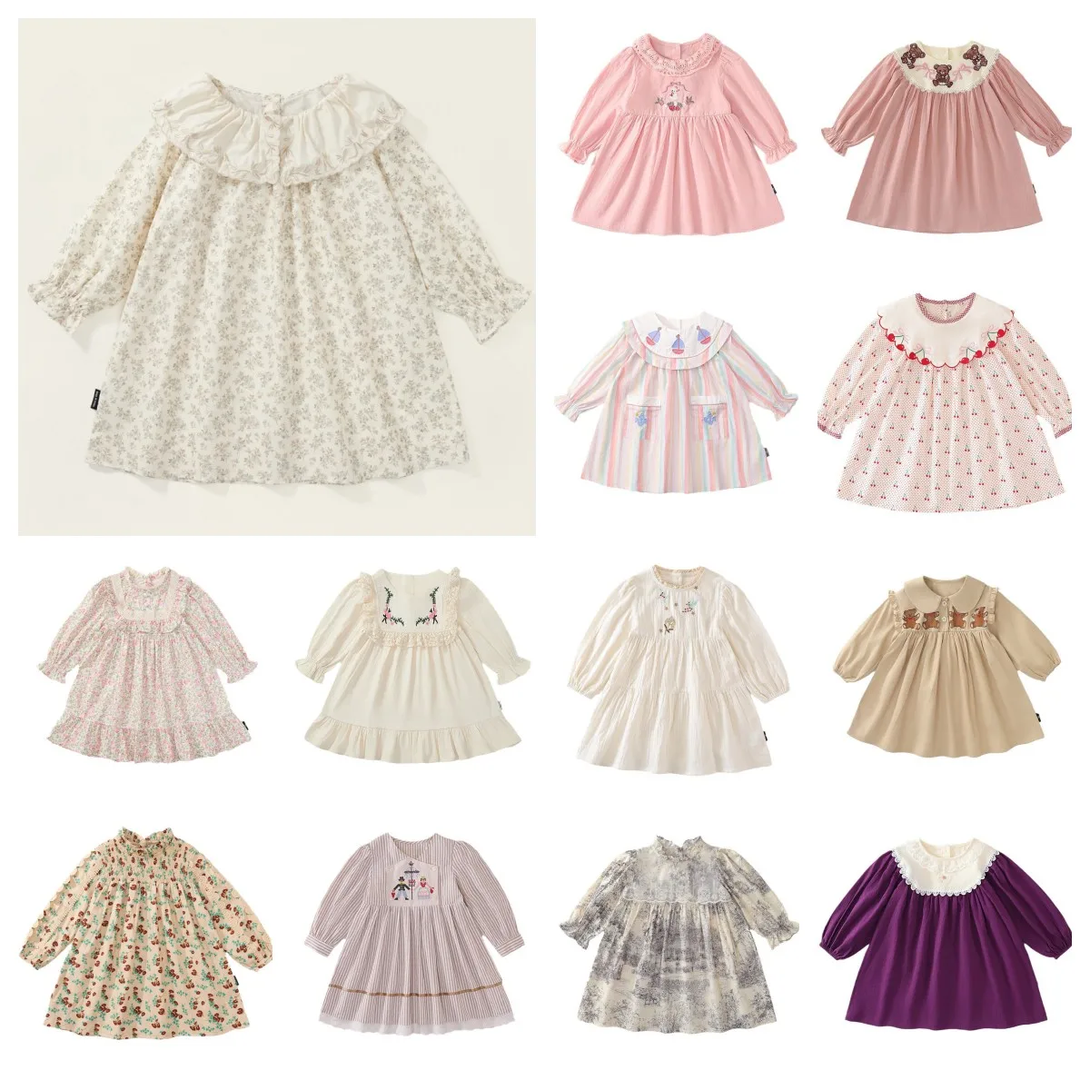 

Baby Girls Retro Dress 2025 Autumn New Children's Cute Flower Lace Collar Princess Flower Girl Dresses