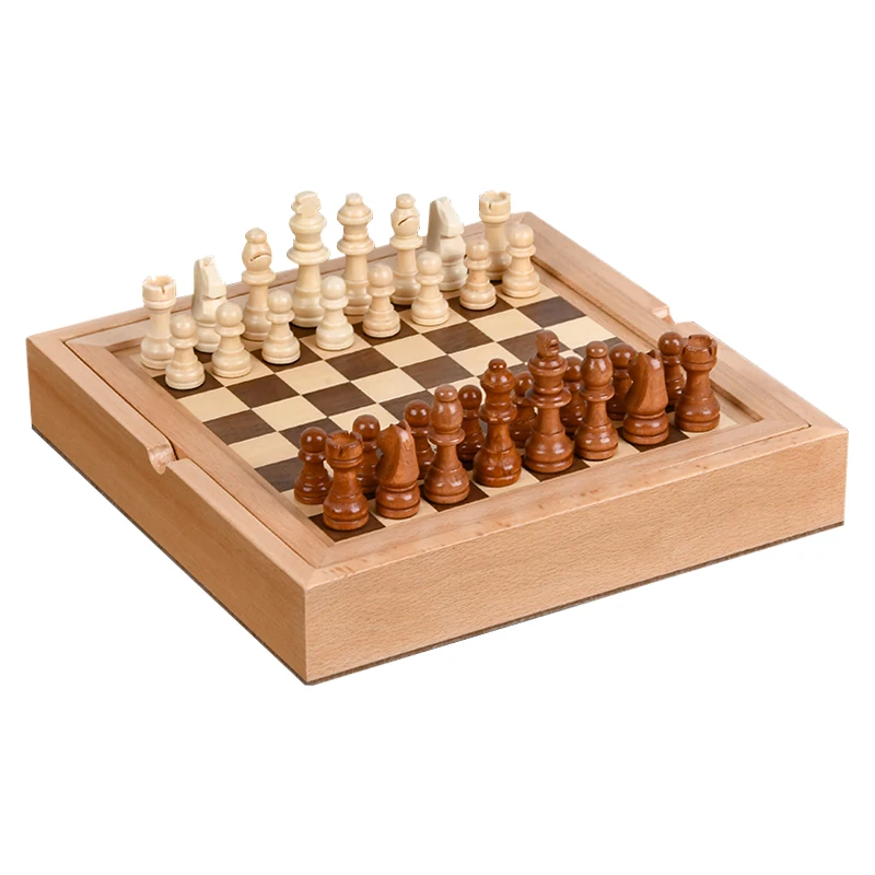

Customized 5 in 1 Wooden Chess Board Handmade Portable Travel Game Set Game With Pieces Storage Slots Beginner for Kids & Adults