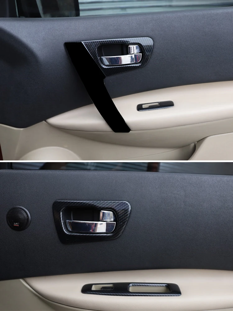 For Nissan Qashqai 2007 2008 2009 2010 2011 2012 2013 J10 Car Accessories Carbon Fiber Style Interior Door Handle Cover Trim