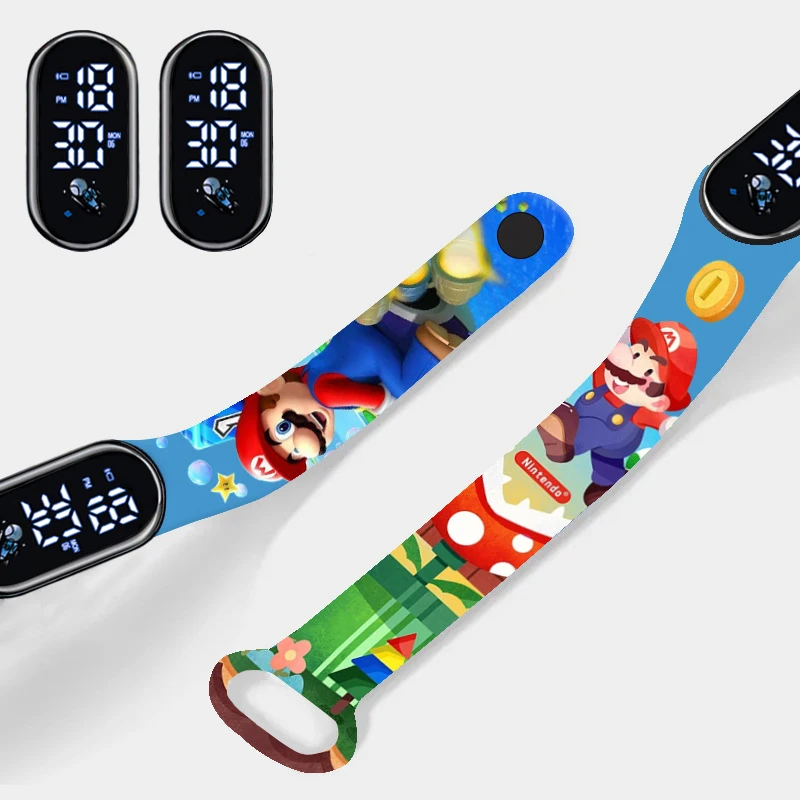 Super Mario Bros Children's Watches Anime Character Luigi Luminous Bracelet Watch LED Touch Waterproof Sports Kids Gifts Watch