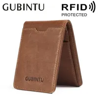 RFID Blocking Slim Bifold Genuine Leather Money Clip Wallet Vintage Thin Card Protection Cash Holder Pocket ID Purse For Male