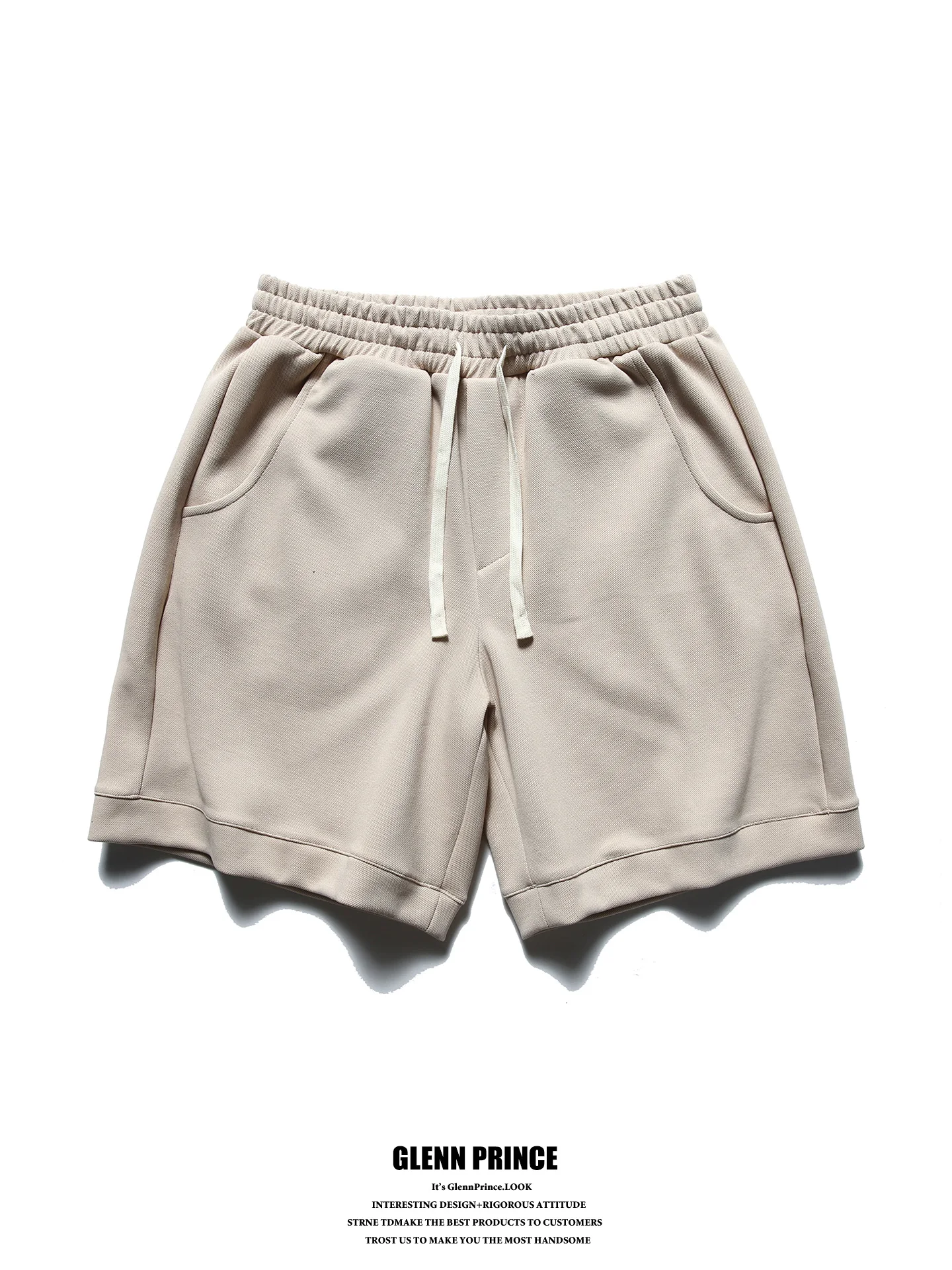 GPstudio Men's Retro Drawstring Shorts Summer Sport Casual Loose Straight Leg Five-Quarter Length Pure Color Elastic Waist