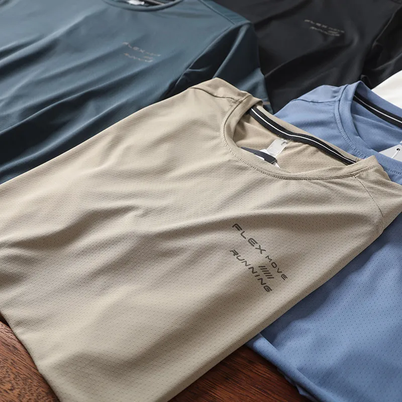 Ice cool four-sided elastic! Men's outdoor sports quick-drying crew neck short-sleeved T-shirt