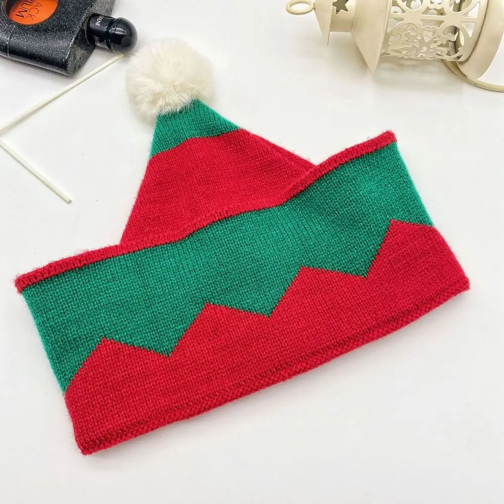 Cloth Accessories Knitted Christmas Hat Outdoor Knitting Strip Plush Ball Soft Beanie Cartoon Muffler Santa Hat Girls