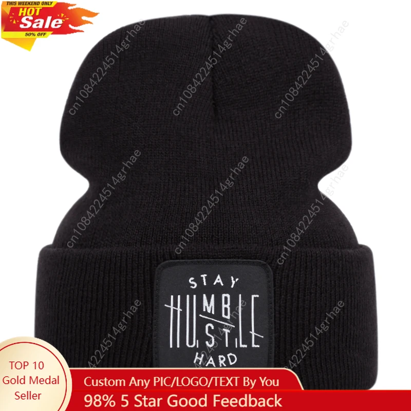 

Stay Hard lettered knitted cap for Autumn and winter outdoor sports events Warm woolen cap for casual and versatile