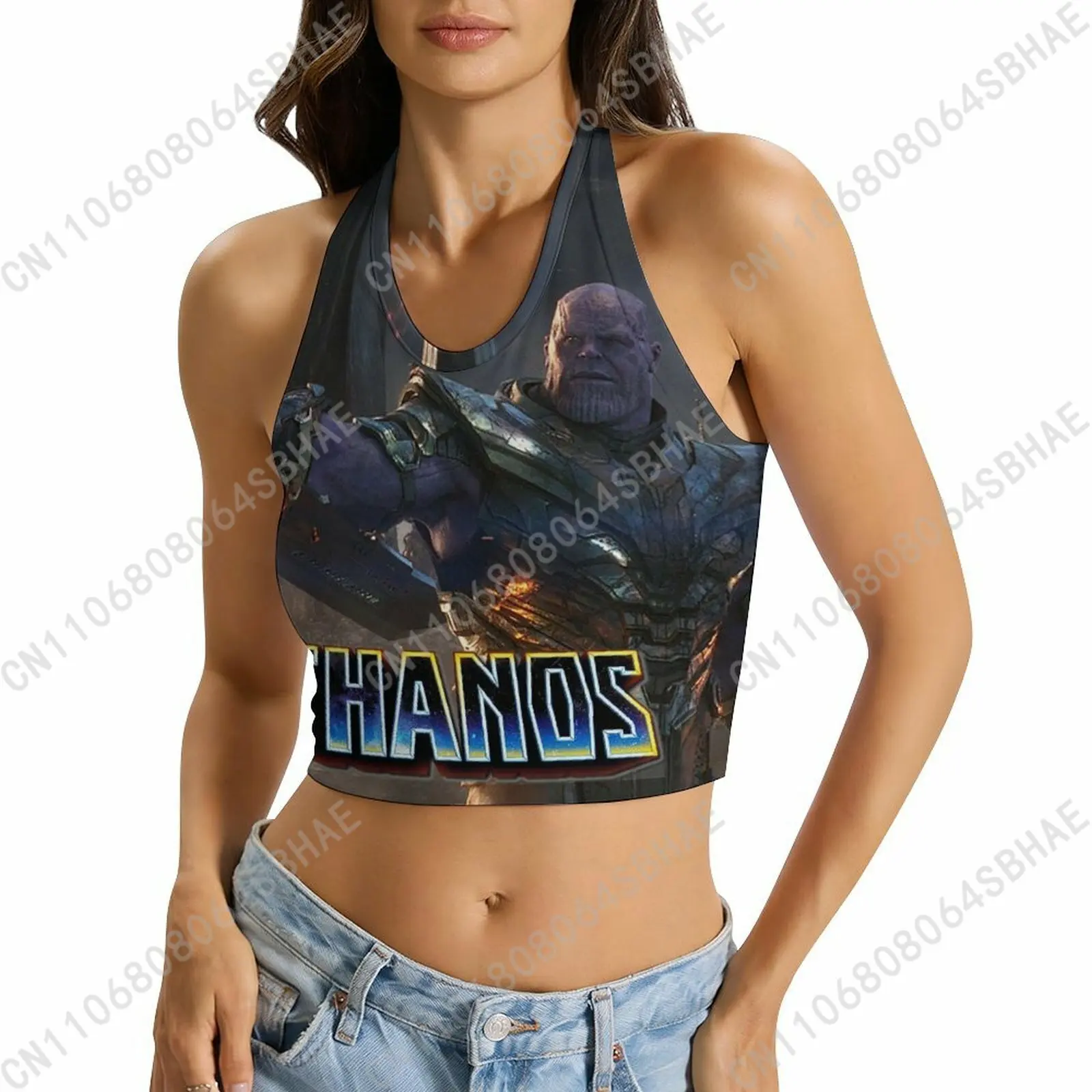 

Marvel Thanos Custom Photo Women's Halter Top Personalized Picture Tie Back Cami Upload Your Gift Wife Girlfriend Cosplay