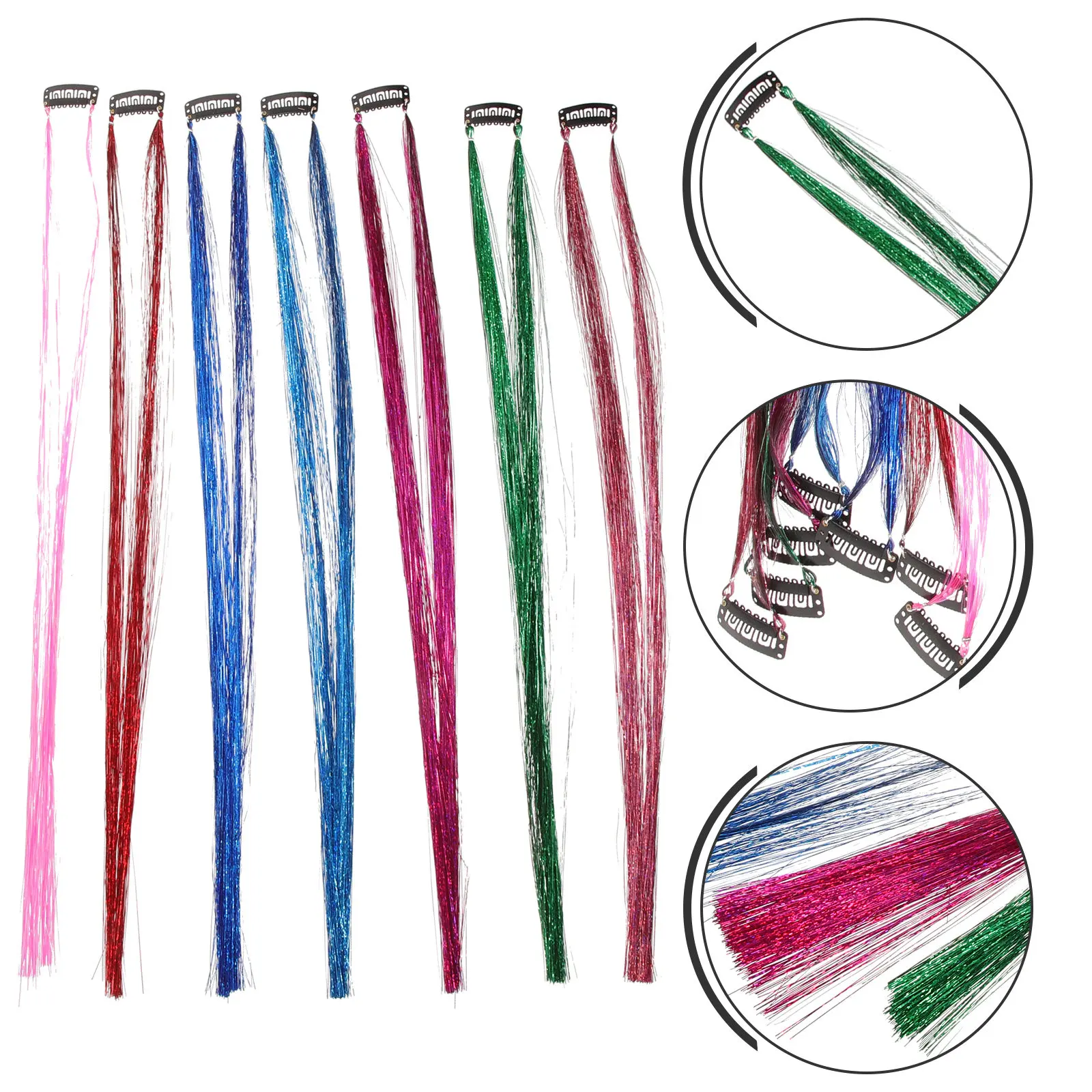 Hair Tinsel Extensions 7 Pieces Colorful Glitter Strands for Braiding Party Cosplay Photography Styling