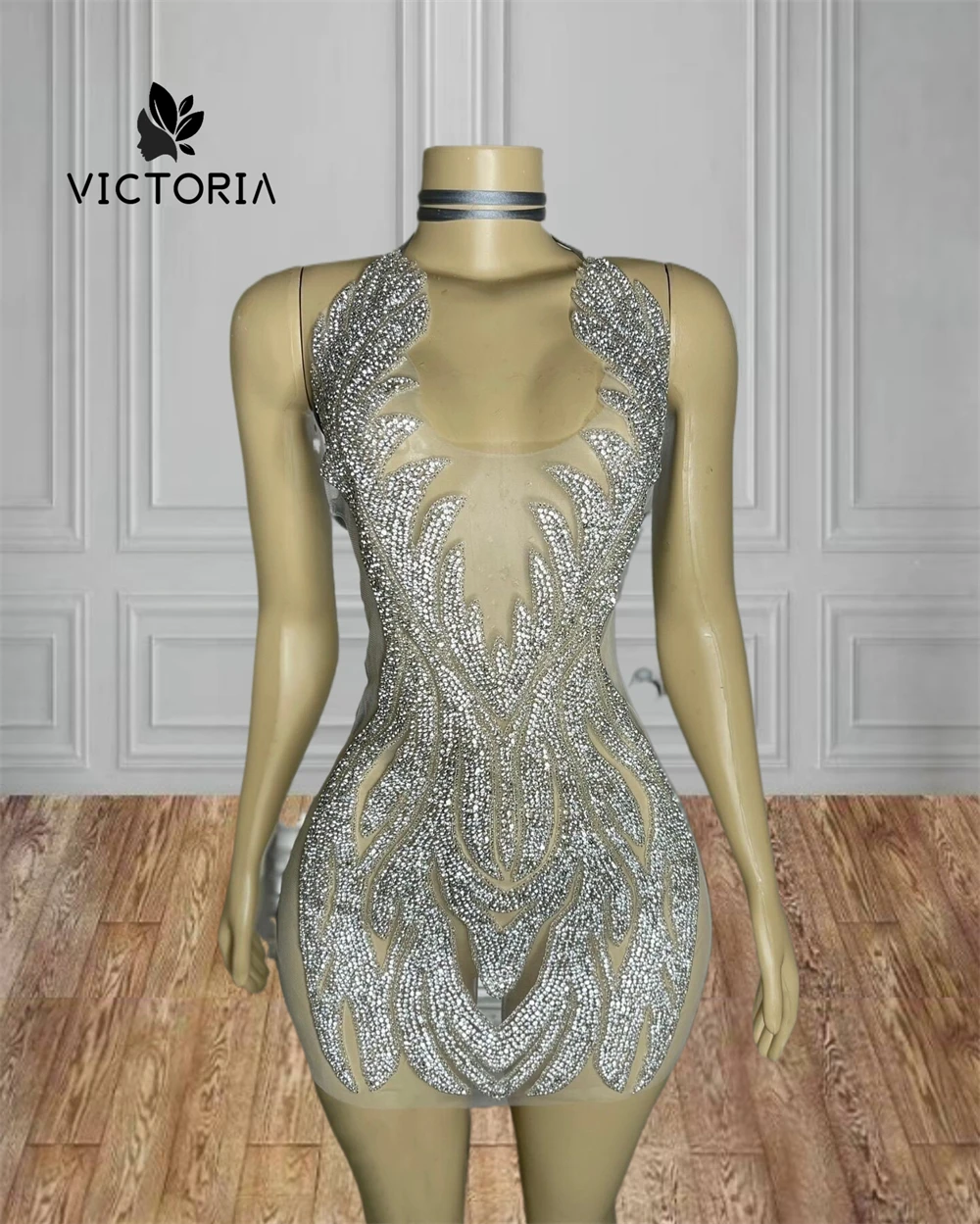 

Shiny Halter Beaded Silvery Rhinestones Mermaid Prom Dress Mesh 2025 Birthday Luxury Dresses Black Girls African Customized