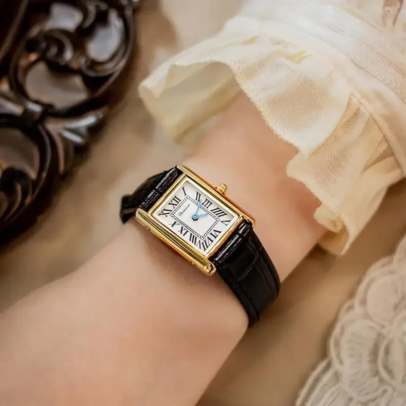 Women Quartz Watch Luxury Roman Numerals Dial Classic Orologio Rose Gold Sliver Rectangle Clock Square Reloj Ladies Wristwatch