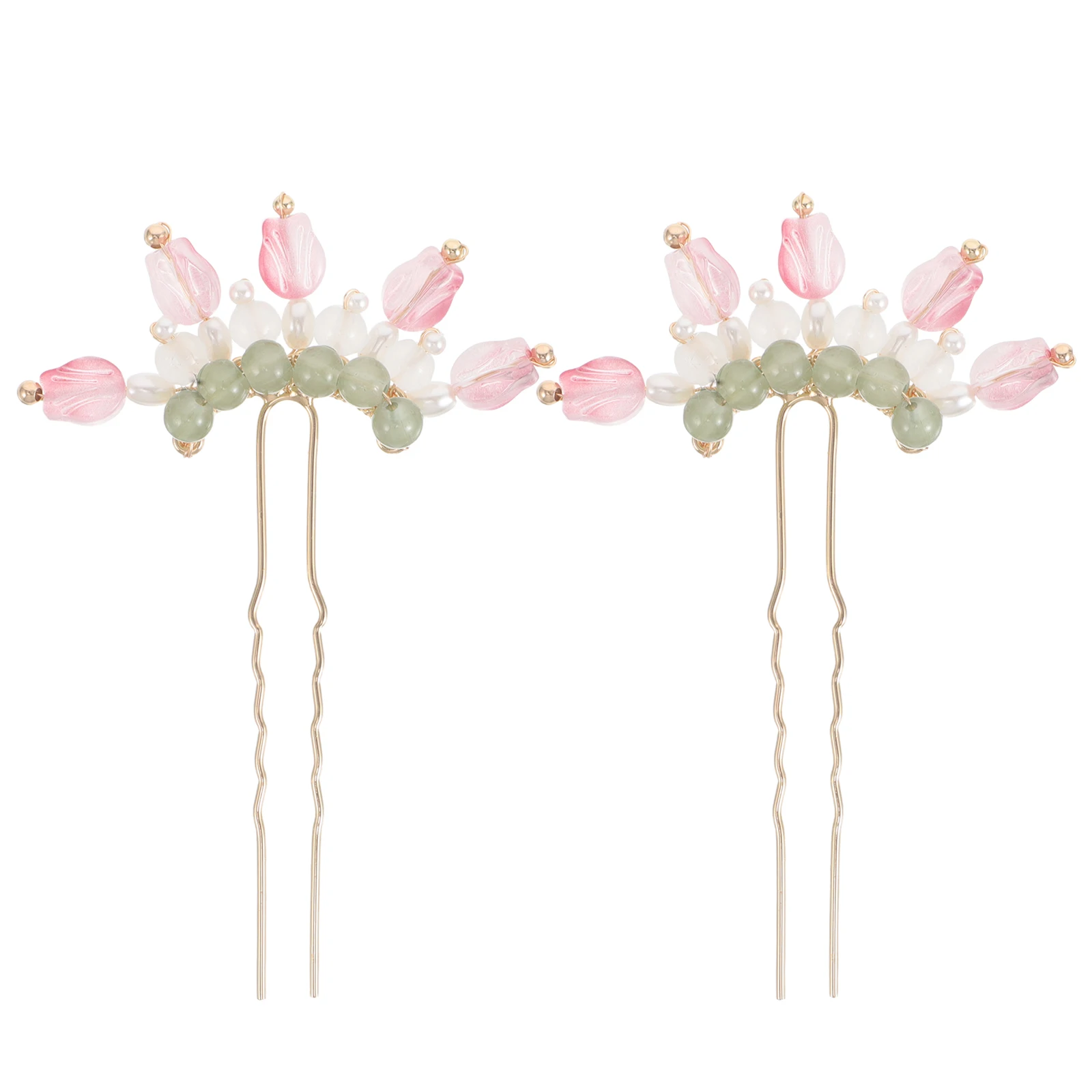 

2Pcs Tulip Hairpin Hairpins Pink Flower Chinese Hanfu Accessories Barrettes Vintage Durable Everyday Bun Pins Stylish Secure