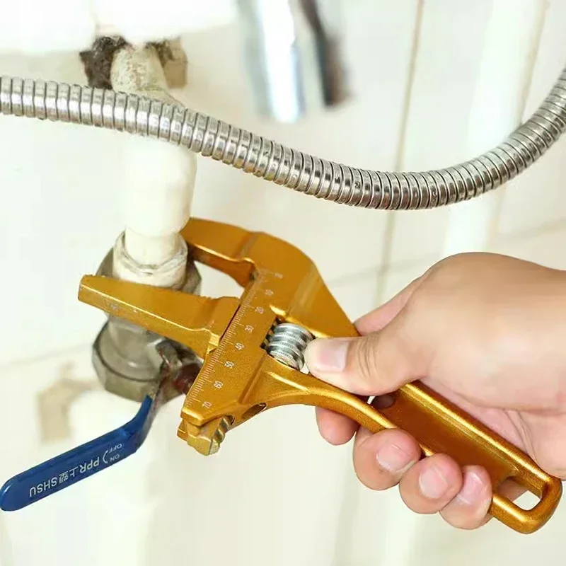 Gold verstellbarer Schraubenschlüssel aus Aluminiumlegierung, breite Backe, 6–68 mm Schraubenschlüssel, Universal-Schraubenschlüssel, Reparaturwerkzeug für Wasserrohrschraube, Badezimmer