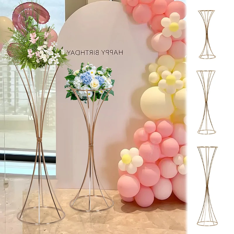 

Gold Metal Flower Vases Stands Wedding Table Centerpiece Decor Iron Column Pillar for Birthday Party Event Backdrop Arrangement