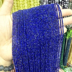 Natural Faceted Lapis Lazuli 2/3/4MM Small Tiny Round Loose Strand Stone Beads For Jewelry Making Bracelets Necklace Accessories