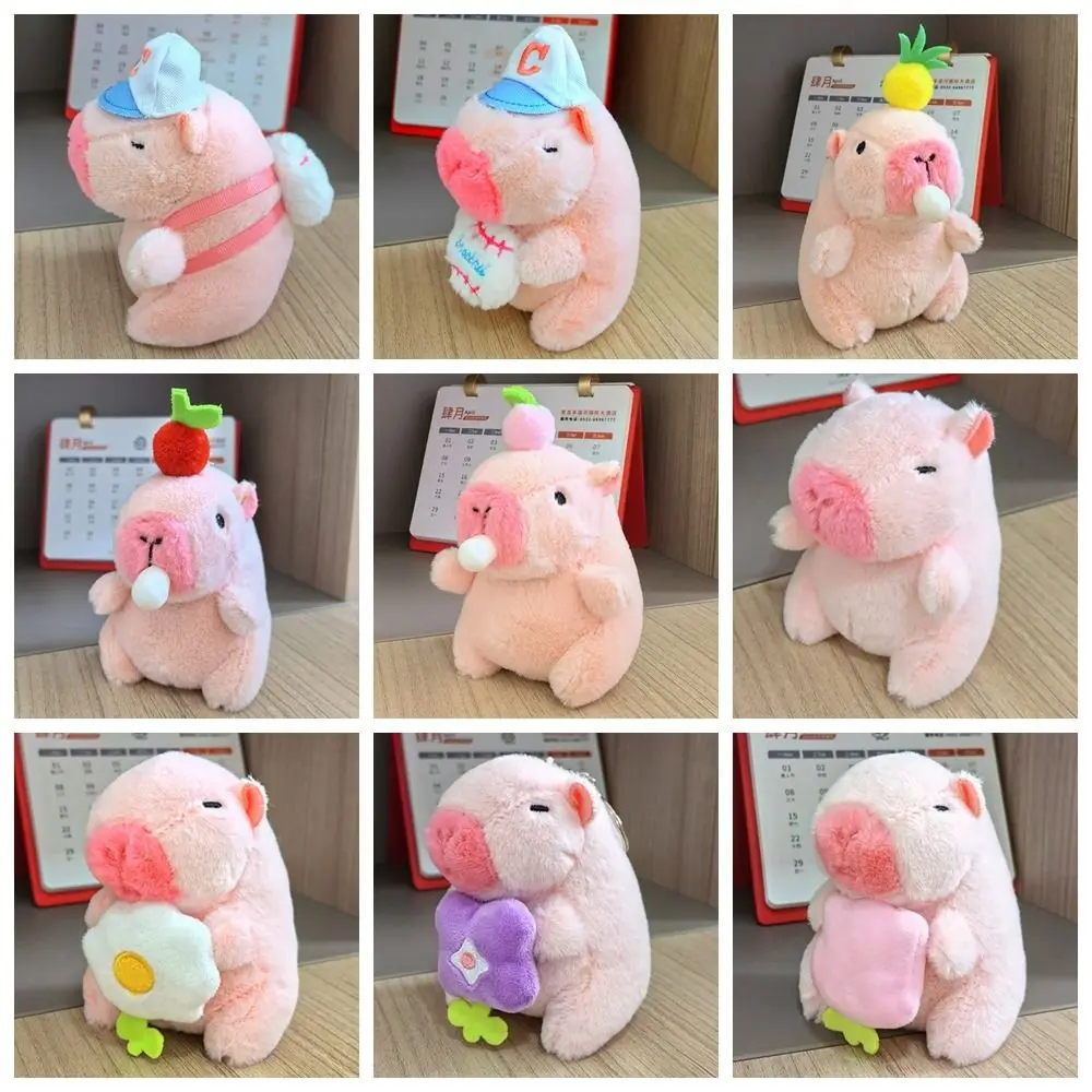 Kawaii Pink Plush Capybara Keychain Cartoon Capybara Pendant Cute Stuffed Animals Fluffty Animal Doll Accessories Bag Decoration