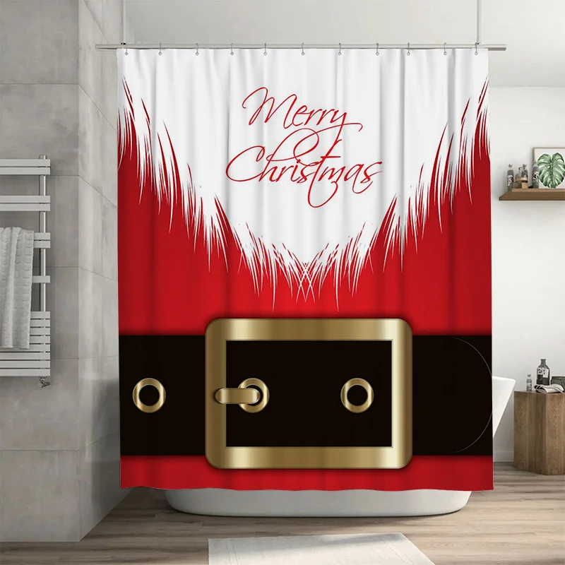

Занавеска для душа с пряжкой Санта-Клауса, большая золотая застежка с красной черной лентой и рождественским текстом, праздничный декор для ванной комнаты