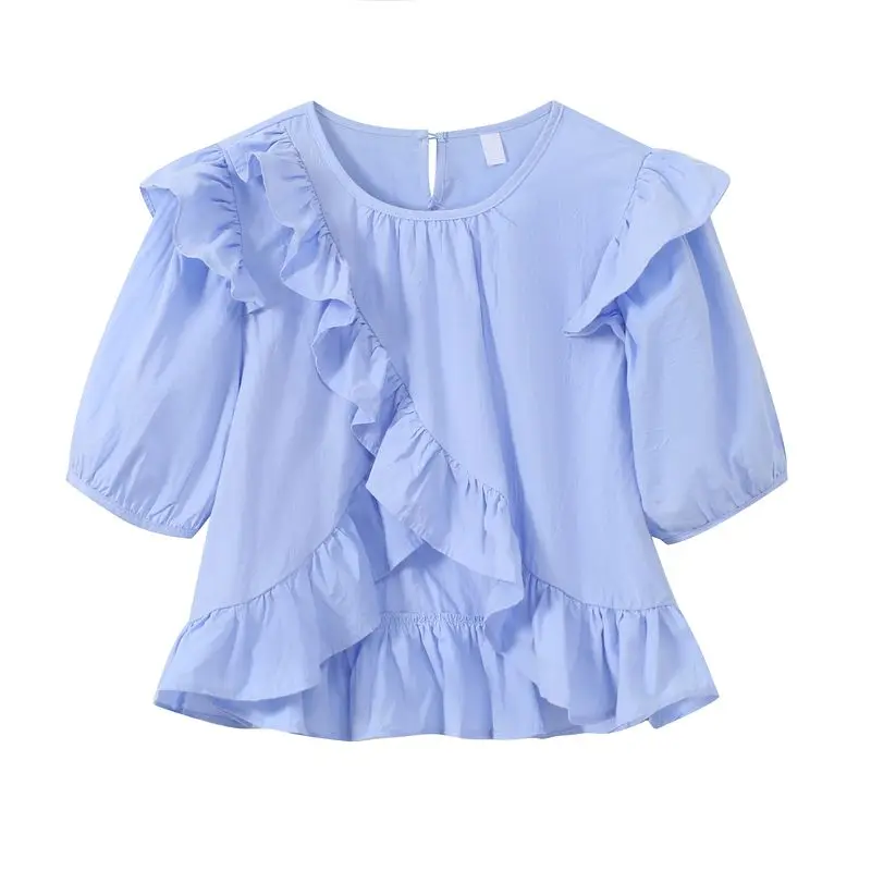 Girls Ruffle Edge Shirt Korean Version Doll Collar Top Design Sense Niche Loose Super Fairy Bubble Sleeve Top