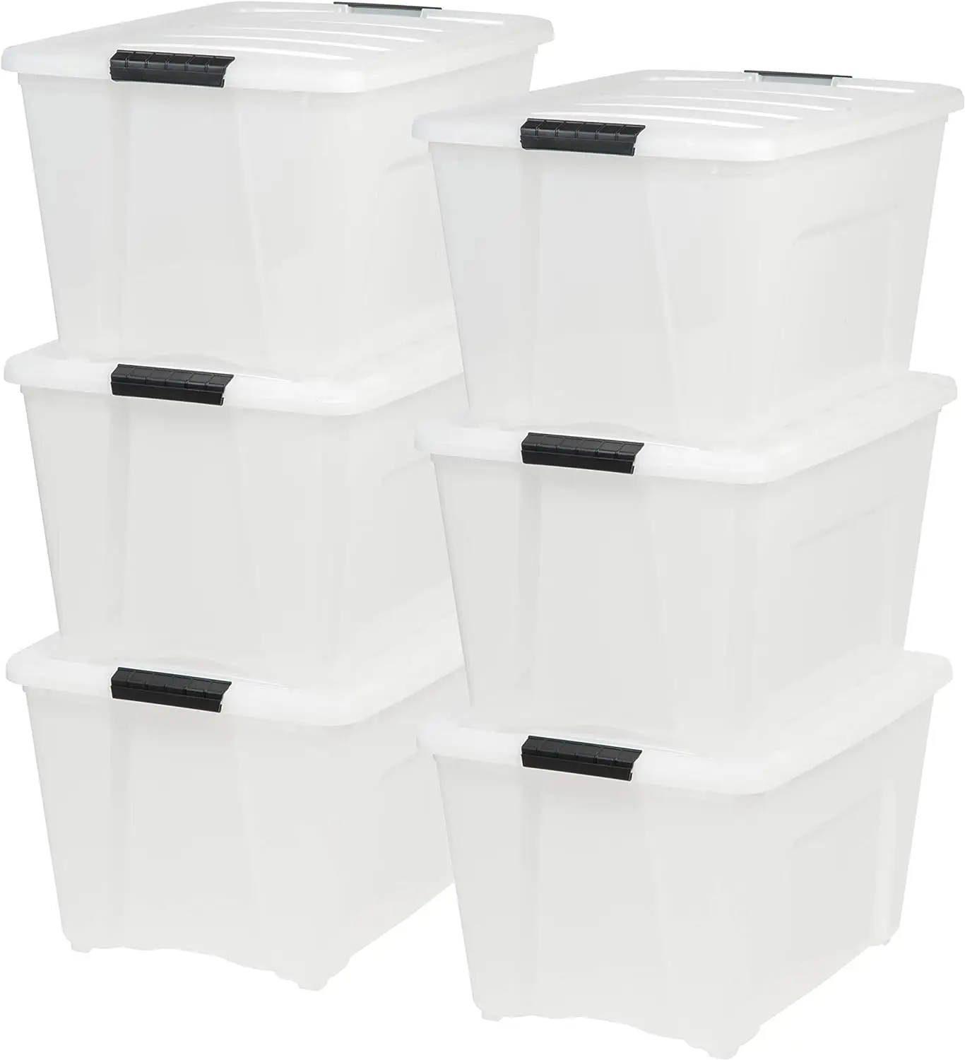 IRIS USA 6 Pack 53qt Clear View Plastic Storage Bins with Lid and Secure Latching Buckles