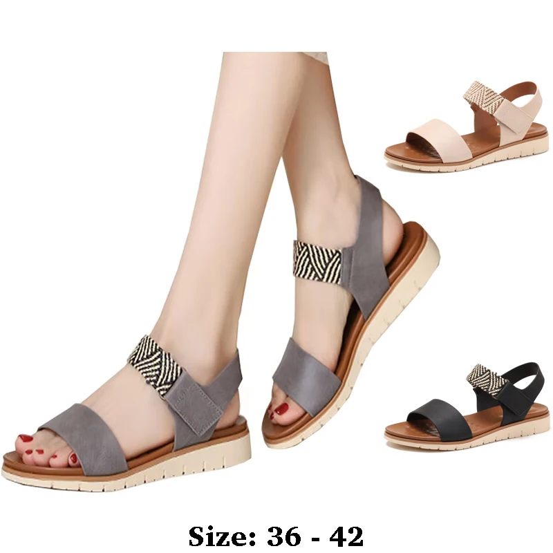 

High quality leather flat sandals for women 3cm low heel new summer 2025 36 42 open toe casual vintage shoe black beige grey