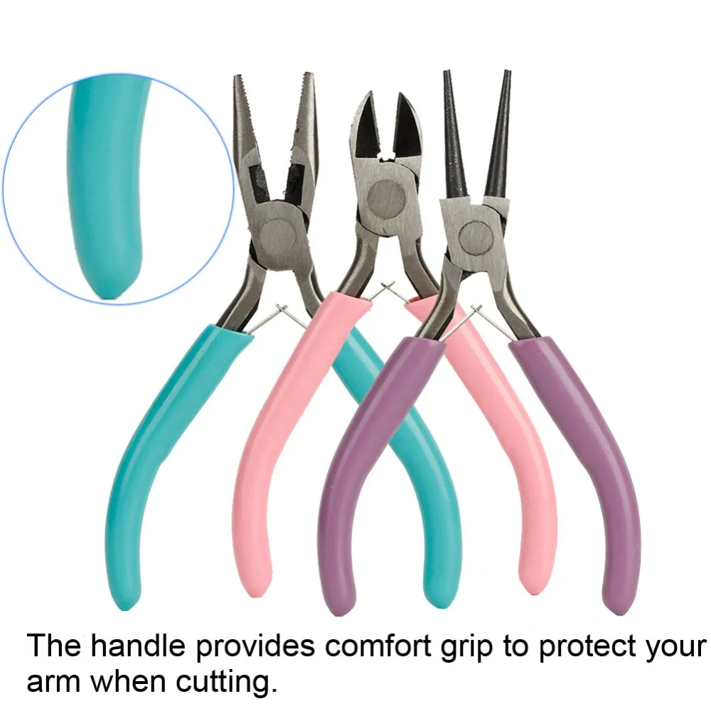 3Pcs Heavy-Duty Steel Cutting Pliers Blue Length approx 12cm Needle Nose Pliers Round Nose Pliers Beading Projects