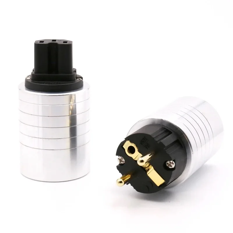Conector de alimentación Hifi de audio BrassGold chapado en EU Schuko EUR + conector hembra IEC para cable de alimentación hifi enchufes de la UE