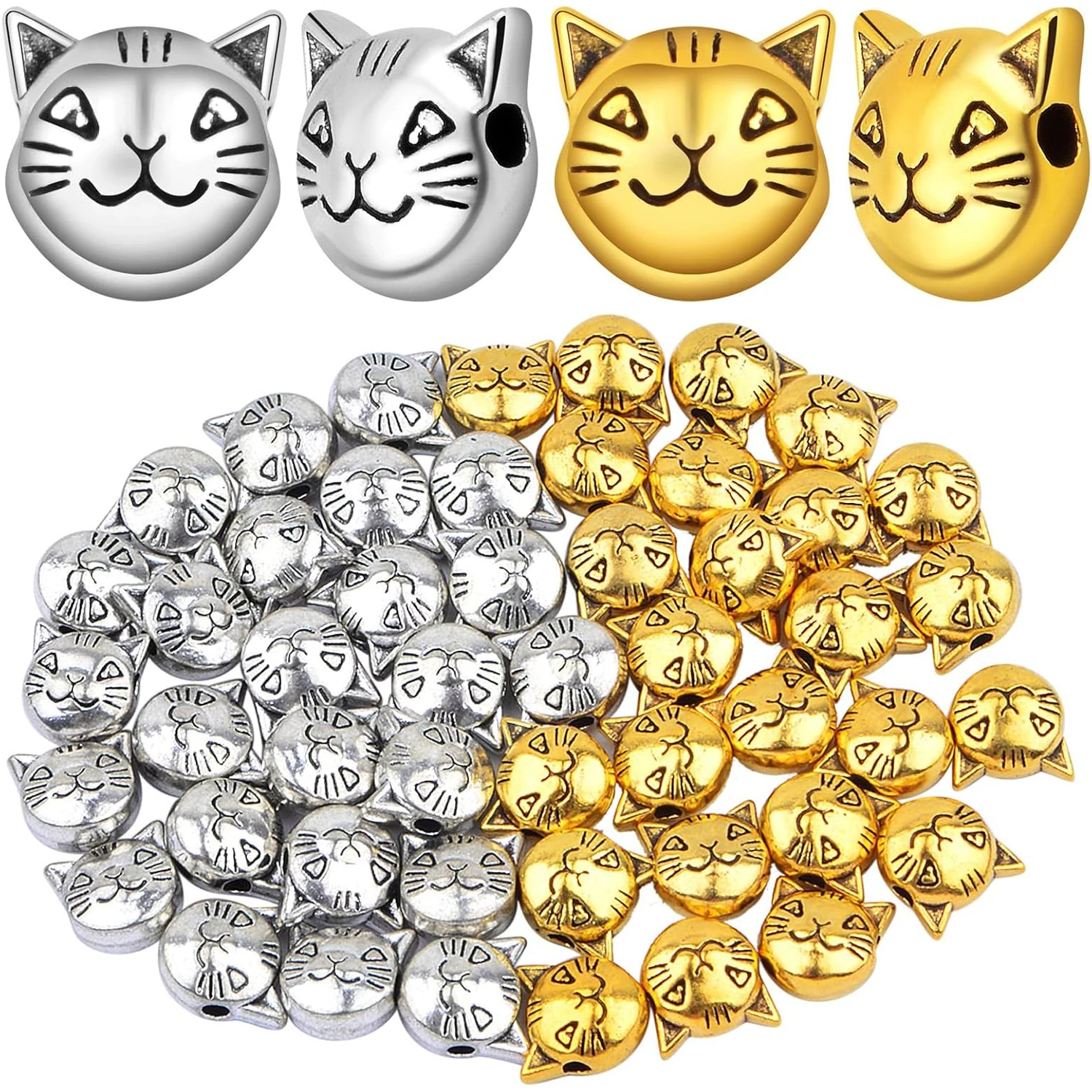 

50Pcs Cat Head Beads Tibetan Alloy Kitten Spacer Beads Animal Head Charm Beads for DIY Bracelet Necklace Earrings Jewelry Making
