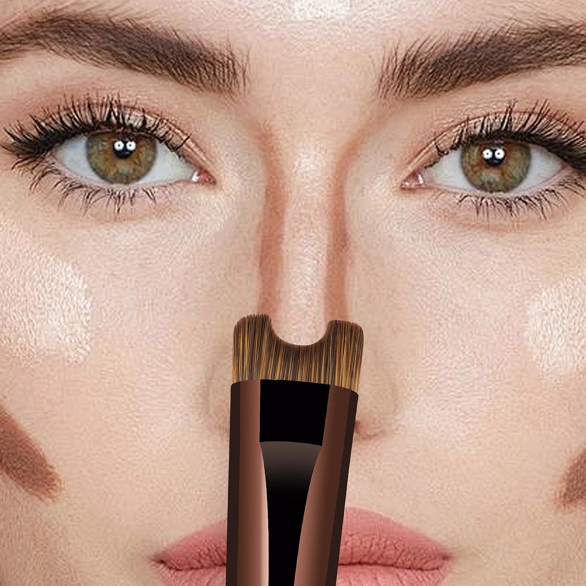 MAANGE-brochas de maquillaje para base, 3 uds., brochas para máscara superior ultrafina, contorno de nariz, cepillo en forma de U para sombra de nariz de doble cabezal