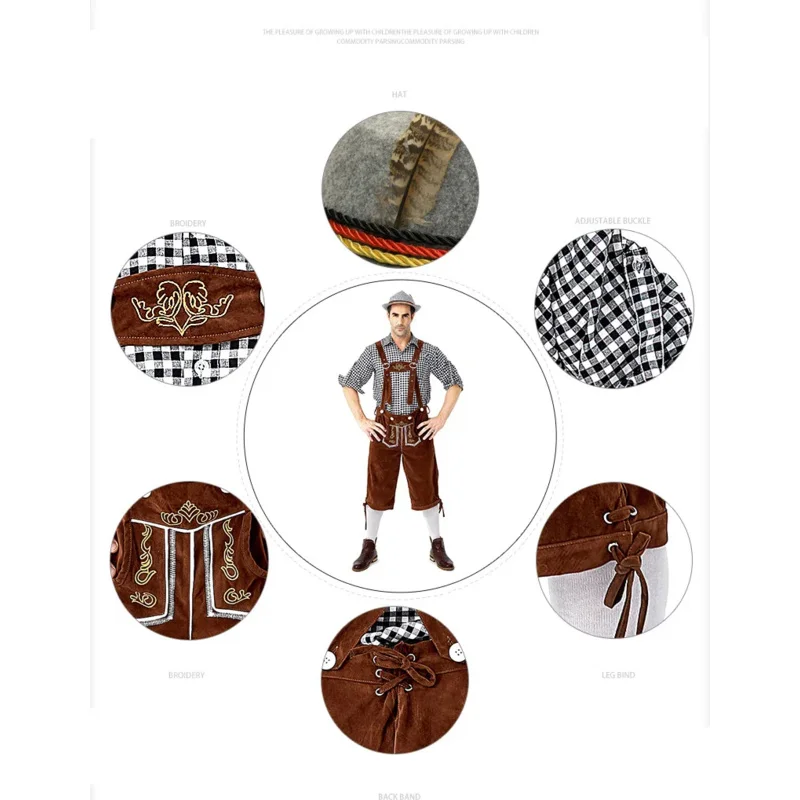 Немецкий баварский комплект шорт Октоберфест для взрослых, комбинезон, рубашка, шляпа, ремни, костюм на Хэллоуин, мужская одежда