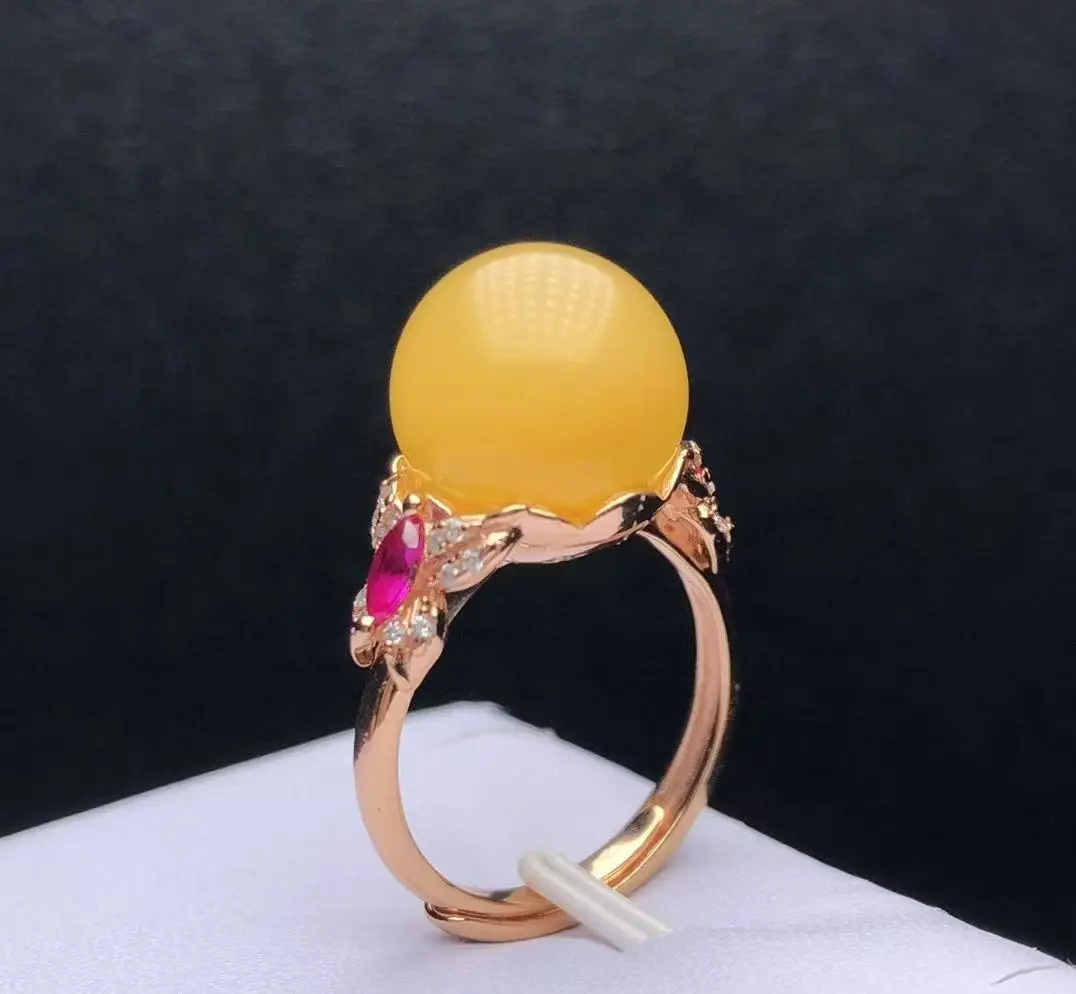 

Sterling Silver Natural Amber Ring 14mm Bow Design Elegant Dainty Daily Wear Adjustable Ring Gift for Women