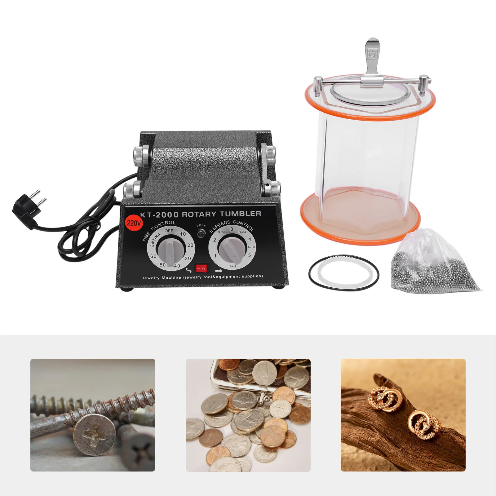 Rotary Tumbler Jewelry Polisher 80W, 5kg Jewelry Polishing Machine with Polishing Bead Rotary Ball Drum Surface Polisher