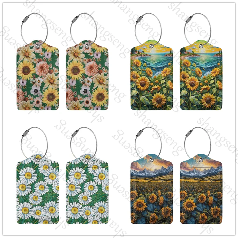 sunflower 1Pcs Leather Luggage Tag ID Tags with PU Privacy, Name Address Labels and Heavy Duty Steel Loop