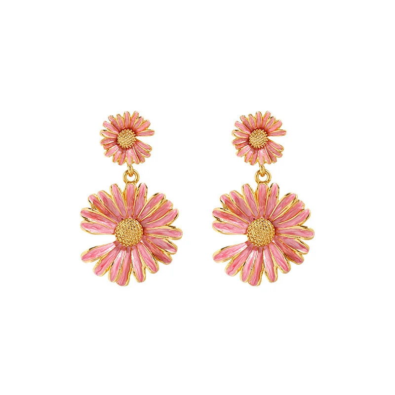 

Spring Summer New in Enamel Small Blue Daisy Earrings for Women Simple Trendy Fresh Style Pink Flower Dress Decoration Vintage