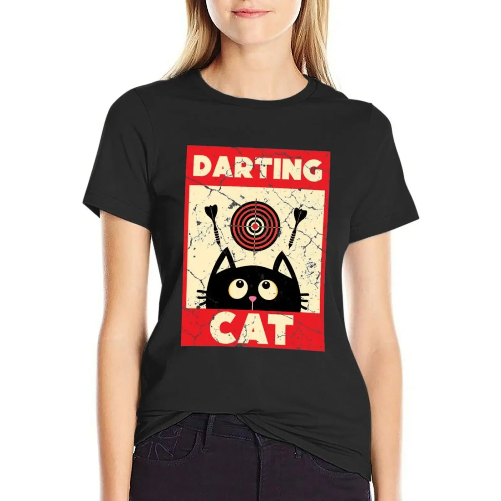 Dart Player Cat T-Shirt summer clothes Aesthetic clothing cute clothes Women's tops