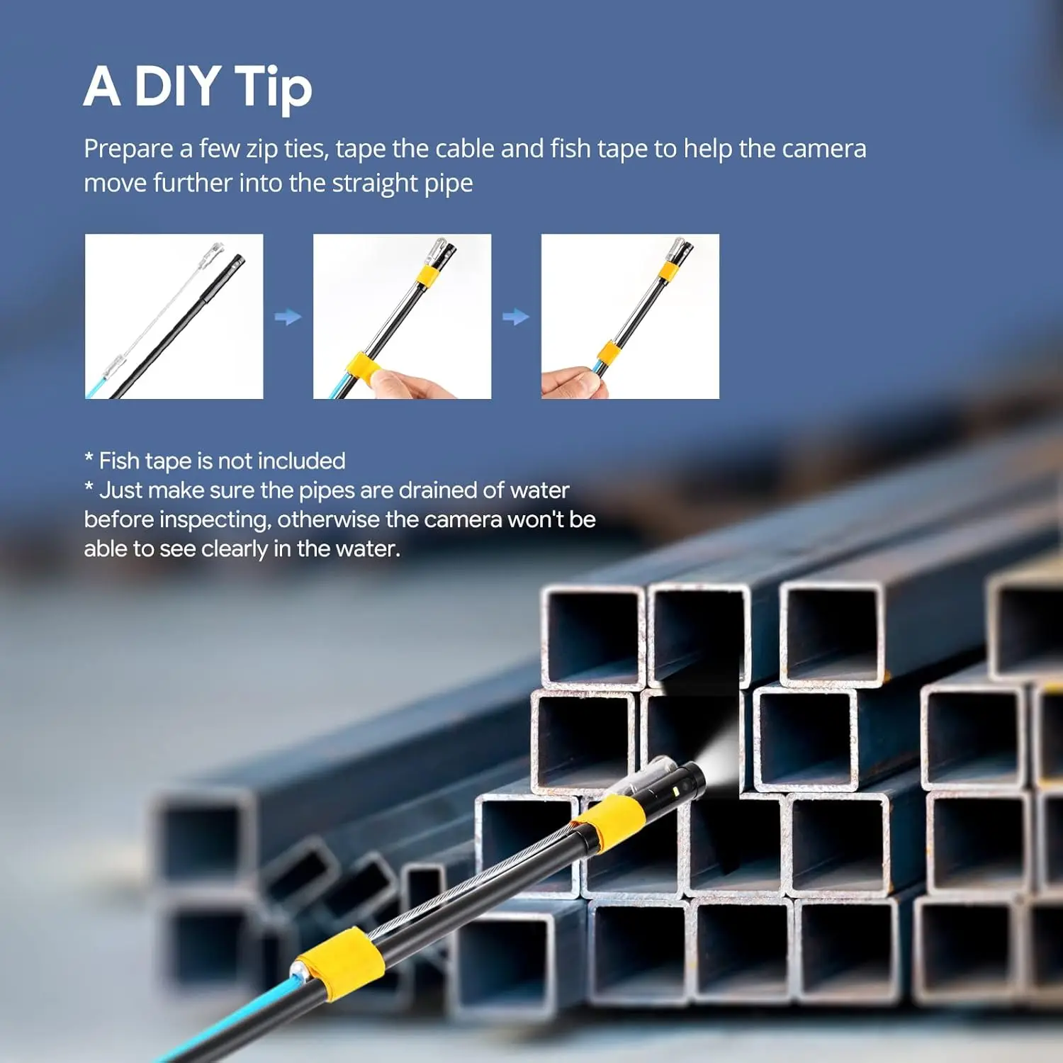 Камера для осмотра канализации длиной 50 футов, эндоскоп с двумя объективами DEPSTECH 1080P и подсветкой, бороскоп с 5-дюймовым IPS-экраном, разделенный экран
