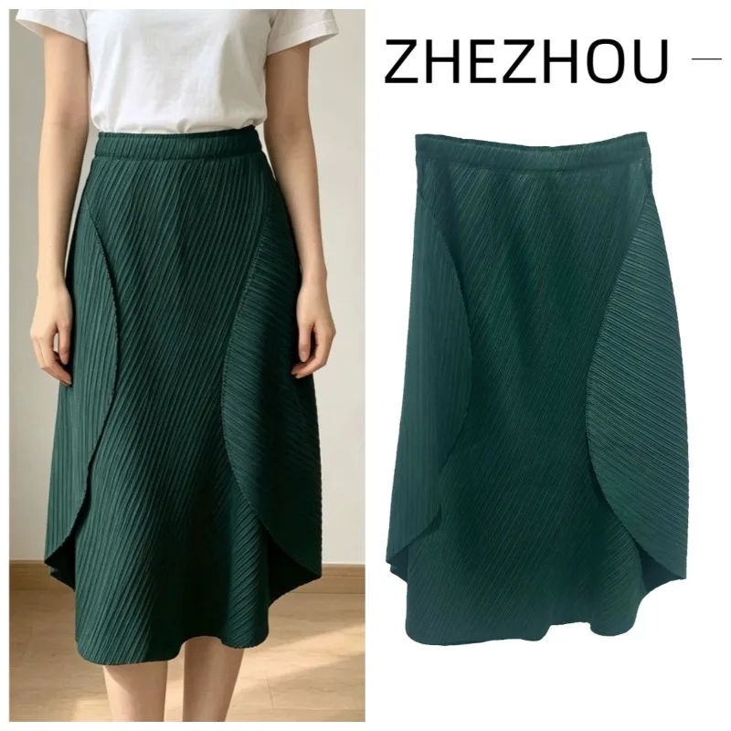 

Miyake Pleated Irregular Skirt Plisse Women 2026 New High Waist Slim Fold Mid-Length Apple Jupe Summer Versatile Design Skirt