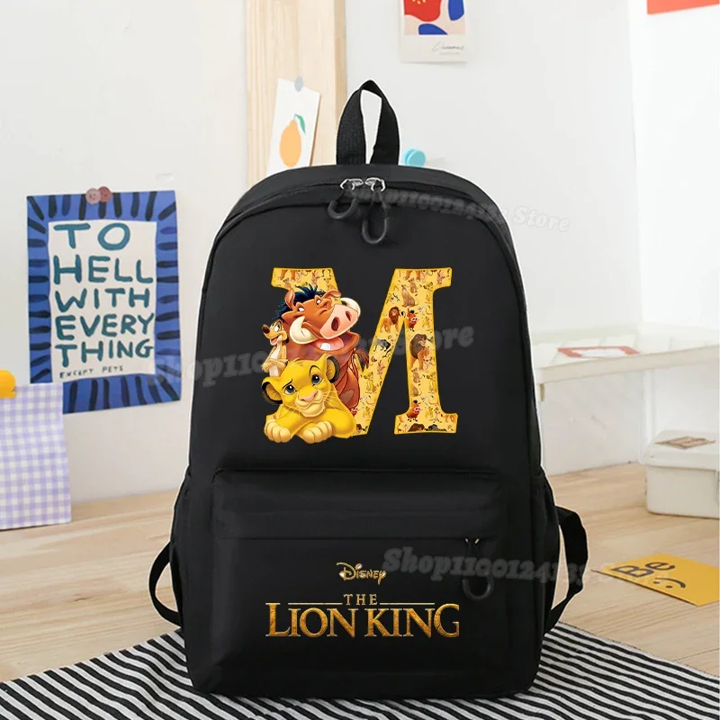 Lion King Simba Child Boys Student School Bag Letter A-Z Disney Pumbaa Cartoon Print Backpack Rucksack Book Pen Storage Knapsack