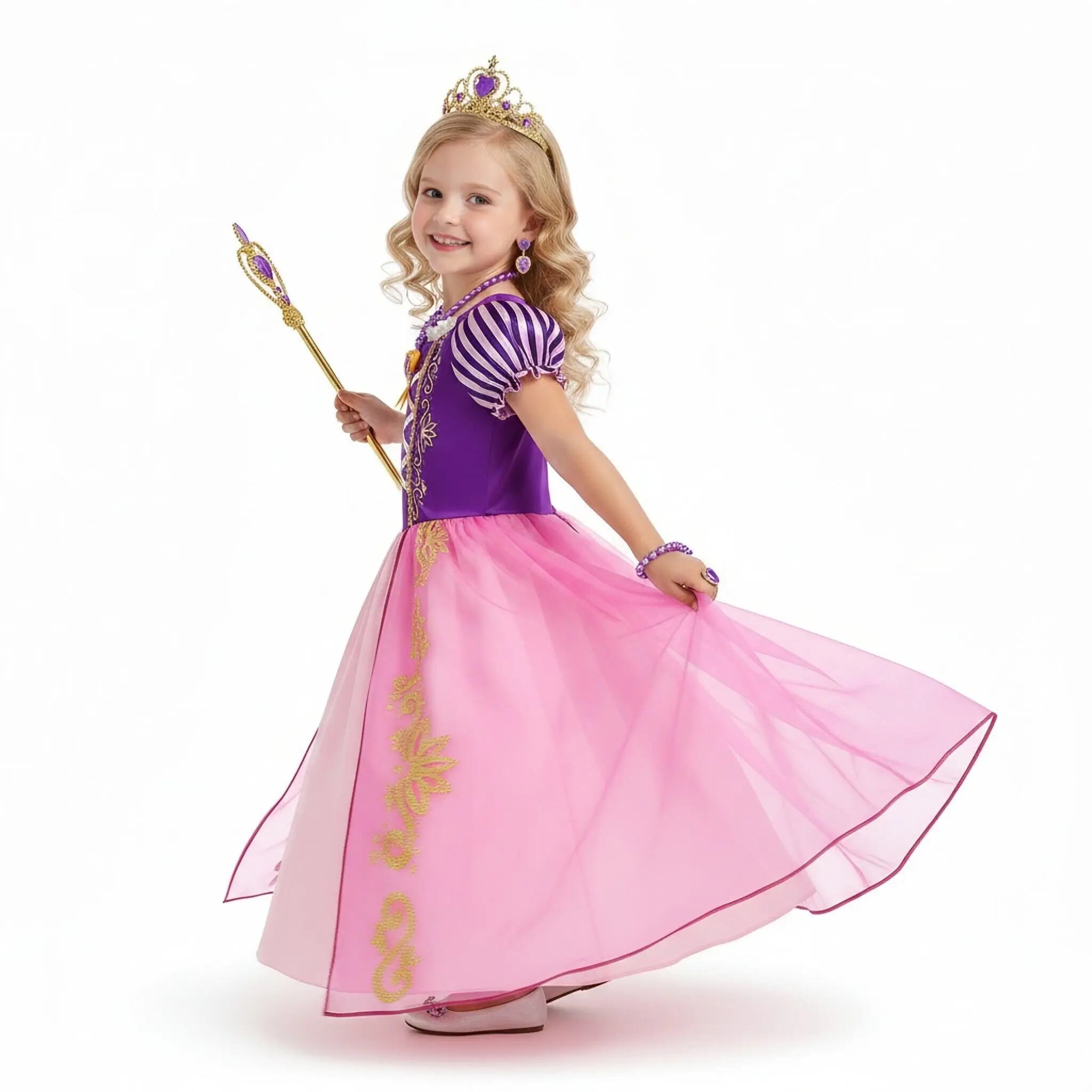 Mädchen Rapunzel Kleid Tangled Prinzessin Kostüm Halloween Geburtstag Karneval Party Vestido Kinder Geburtstagskleid – Detail 3