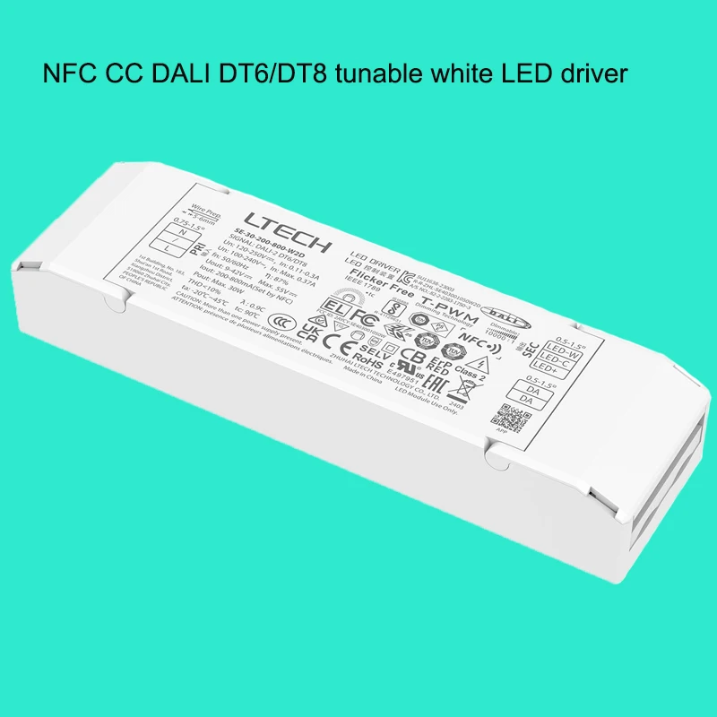 LTECH DALI CC Dimming Driver,100-240V Input 30W 200-800mA 40W 300-1050mA Output NFC DT6/DT8 Tunable White Constant Current