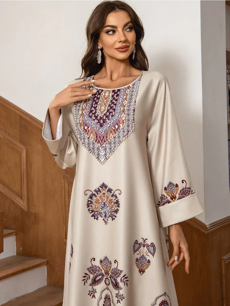 فستان عيد مسلم للنساء طباعة الماس عباية عبايات عربية دبي جلابية فساتين الحفلات قفطان فيستدوس لارجوس رداء طويل 2026 #5