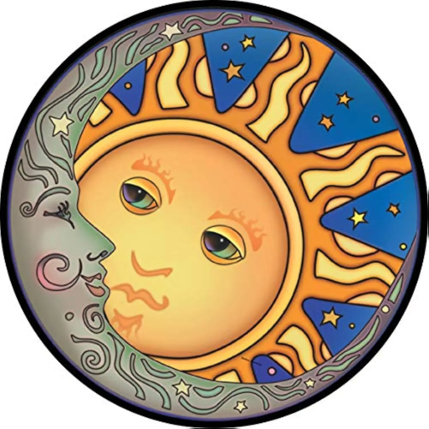 

Sun and Moon Celestial Couple Tire Cover Custom Sizes Spare Wheel Protector Durable Vinyl
