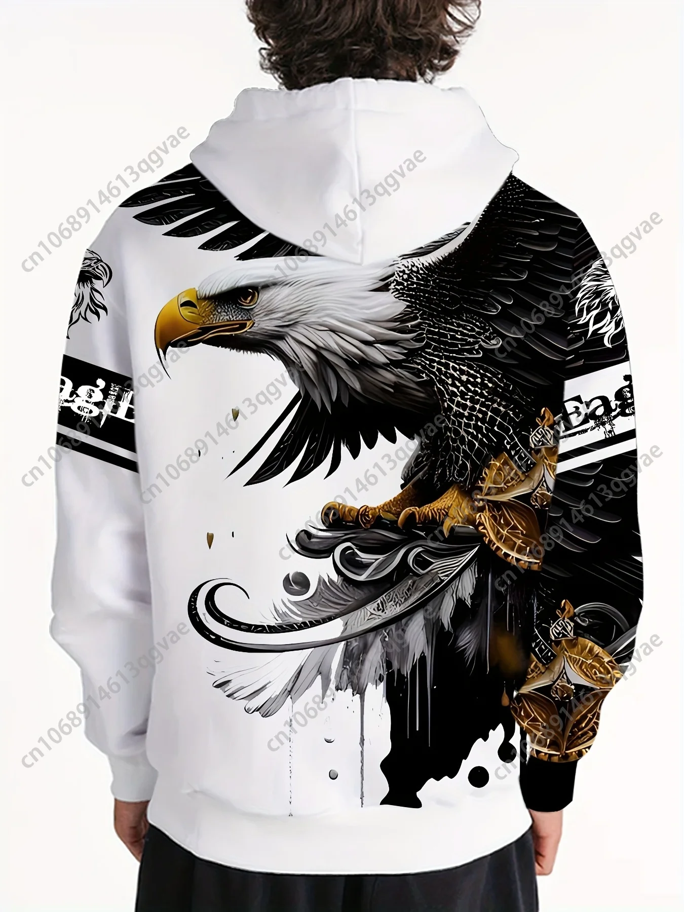 Felpa con cappuccio da uomo con stampa 3D Eagle - Tessuto casual lavorato a maglia in poliestere con leggermente elasticizzato - Felpa con cappuccio vestibilità regolare per escursioni all'aperto