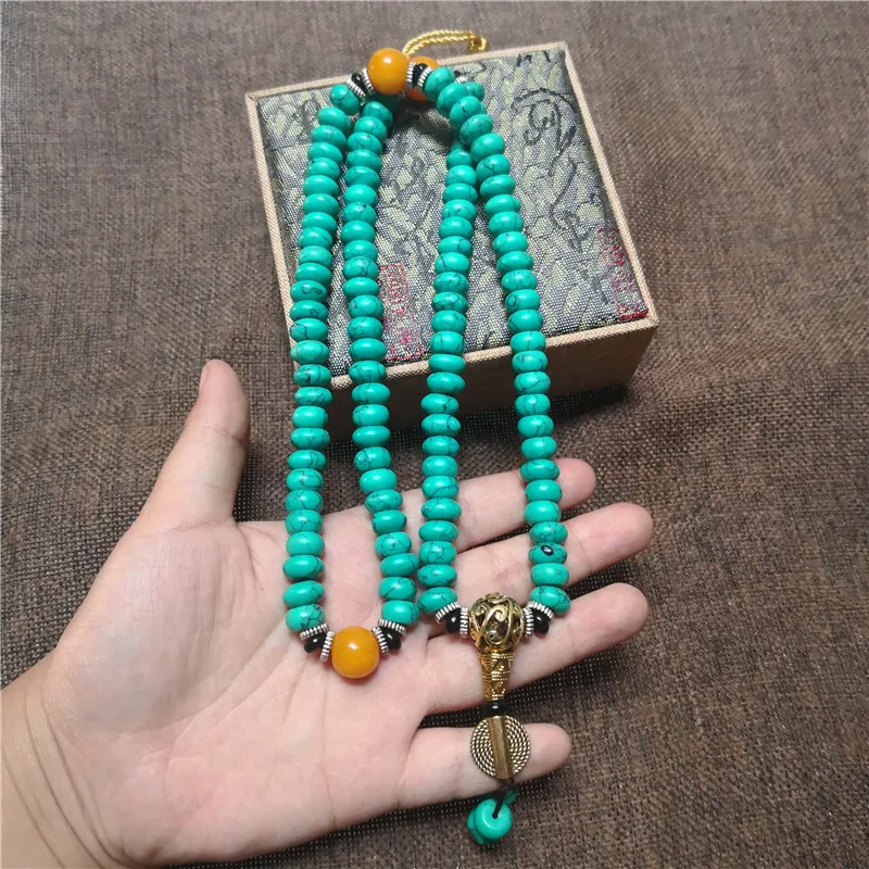 Optimized Turquoise With Amber Tibetan Metal Three-Way Beaded Bracelet