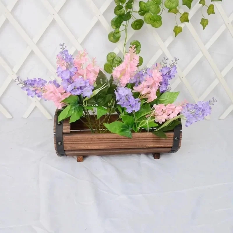 Solid Wood Flower Pots Durable Rustic Wooden Barrel Planter Box Barrel Shape Antique Half Barrel Planter Home Office