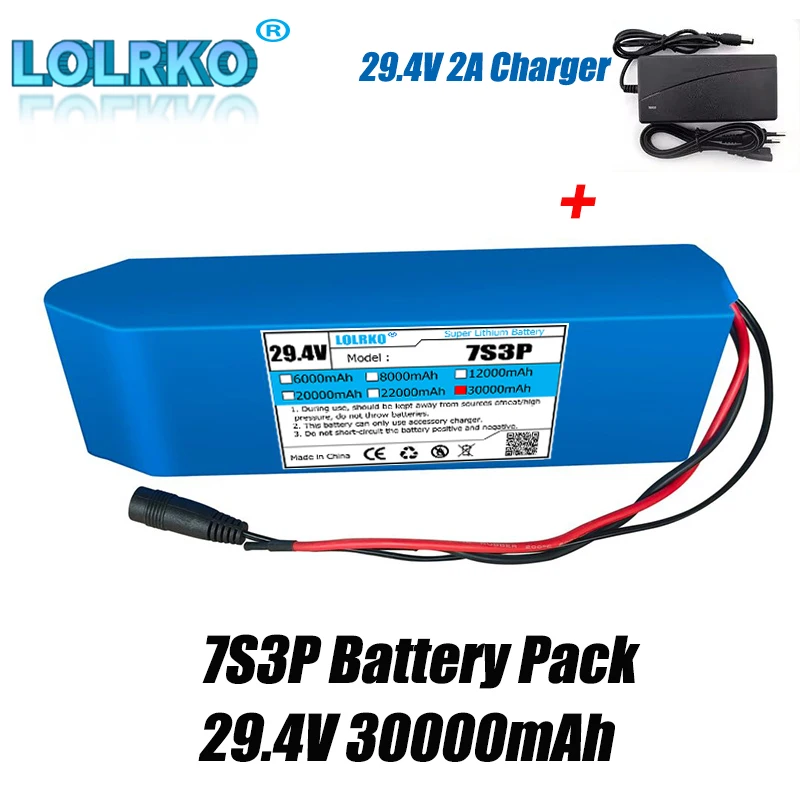 

24V 30Ah 7S3P 18650 Li-ion Rechargeable Battery Pack 29.4v 30000mAh Electric Bike Moped Balance Scooter Rechargeable Battery