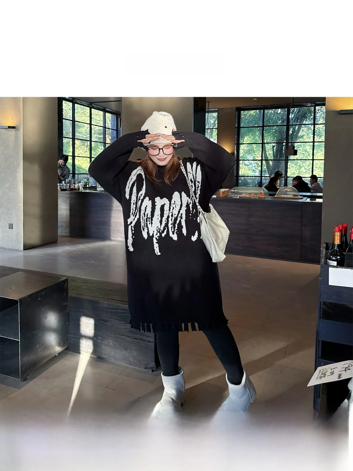 

Уютный вязаный свитер с круглым вырезом и длинными рукавами, плюс размер, зимний, теплый, комфортный, с юбкой А-силуэта, с высокой талией, с принтом, для повседневной носки