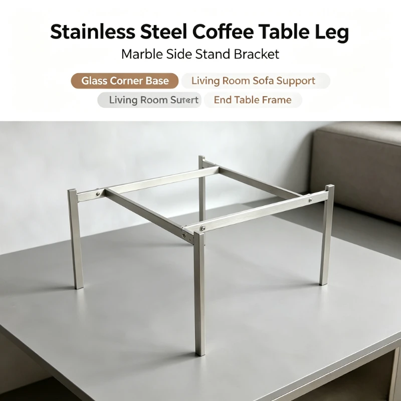 Stainless Steel Coffee Table Leg, Hand-Ground Marble Side Stand Bracket, Glass Corner Base – Living Sofa Support for End Table