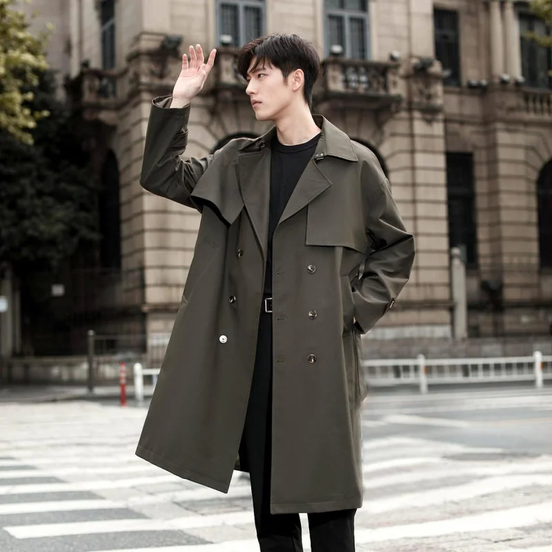 

GIOIOMen's duster，2025Spring and Autumn New Mid-Length Solid Color Patchwork Top Jacket Coat，Fashion Men's Wear