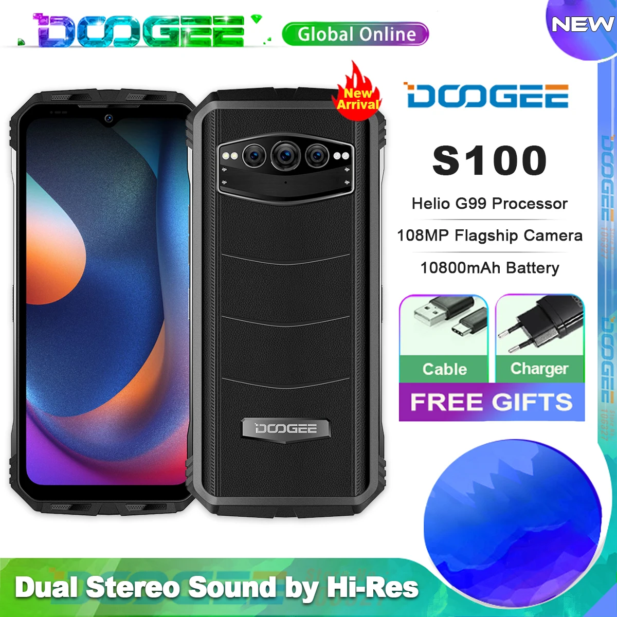 Doogee-teléfono inteligente S100, celular resistente al agua, Helio G99, pantalla de actualización de 6,58 pulgadas, 120Hz, 10800mAh, cámara de