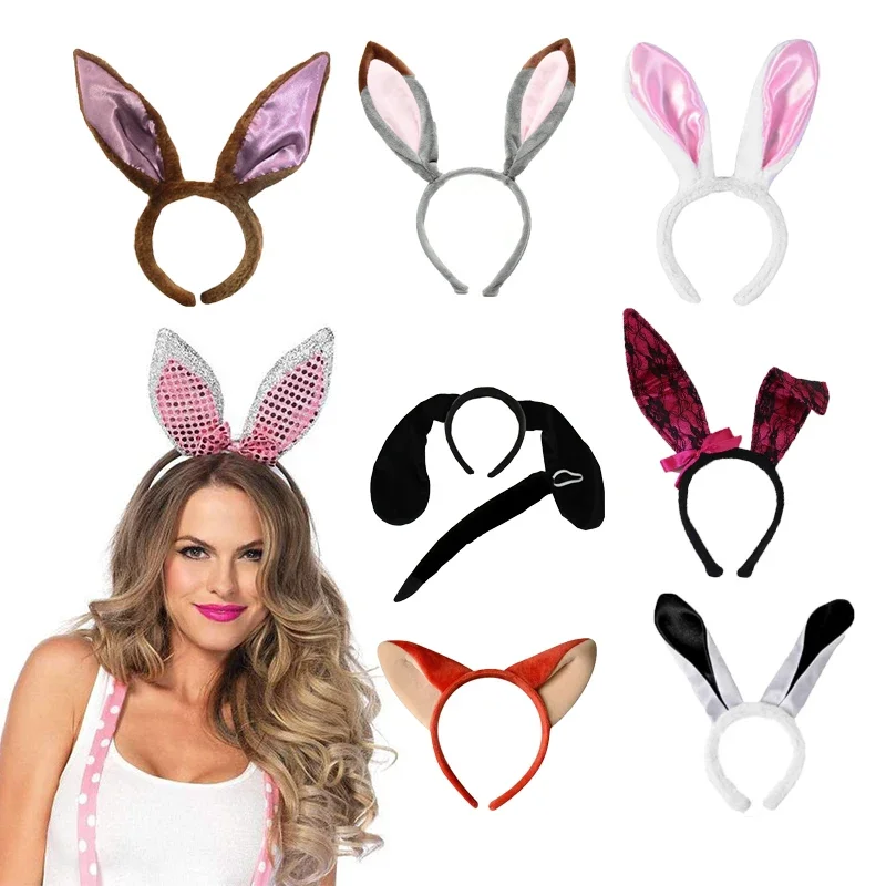 Zootopia Judy Cosplay Bunny Ears Gray Rabbit Plush Ear Simulation Bendable Ears Headband Cute Accessories Gifts for Kids