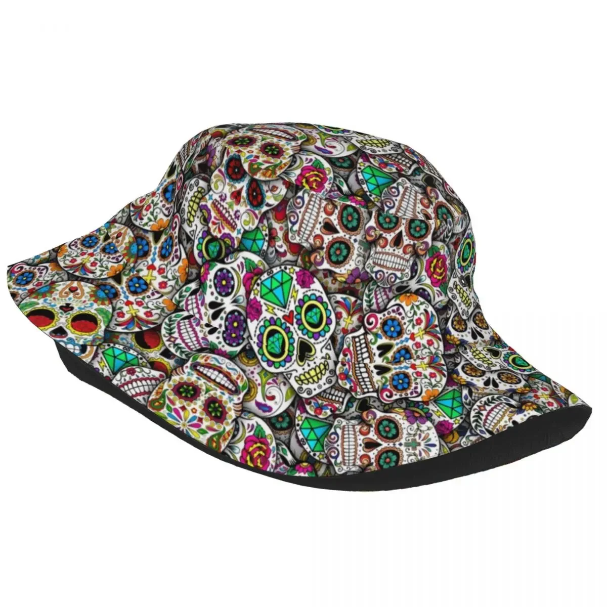 Mexican Sugar Skulls Bucket Hats for Men Women Halloween Day Of The Dead Travel Beach Halloween Fisherman Cap